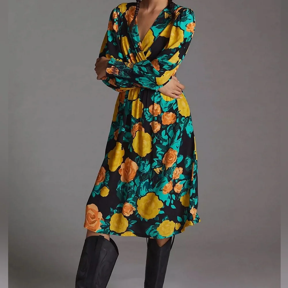 NWT Plenty by Tracy Reese Black Floral Midi Dress Size Medium